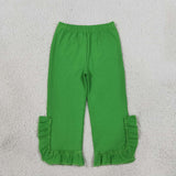 GLP3714 Girls green plaid long sleeve ruffle pant hoodies outfits