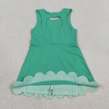GSD3029 girls green checkered bow sleeveless Dress yoga