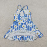 GSD2283 girls sleeveless blue sunflower Dress yoga