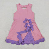 GSD3028 girls purple bow pink sleeveless Dress yoga