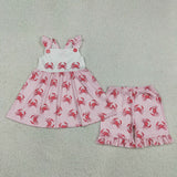 GSSO3066 girls crab flying sleeve red stripe shorts outfits