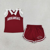 GSSO3833 girls red white bow sleeveless shorts outfits vinyl