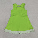 GSD3316 girls green sleeveless bow scalloped dress yoga