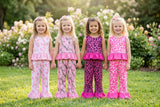 10.23 Pre-order girls pink rose sleeveless ruffle pants outfits