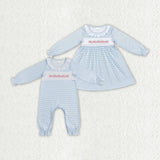 Christmas embroiderty blue kids clothing