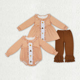 Thanksgiving plaid embroidery  blue kids clothing