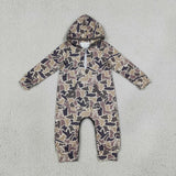 Matching Baby boys branch camo zipper hooded romper long sleeve