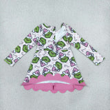 GLD1651 girls Christmas cartoon long sleeve pink bow scalloped dress