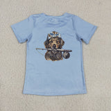BT1761 baby boys hunting dog blue short sleeve shirt top