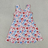 GSD3809 girls July Fourth bow sleeveless scalloped dress yoga