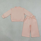 Matching Baby girls solid long sleeves pant mock neck outfits cotton