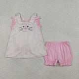 GSSO2924  baby girls Easter bunny stripe pink shorts outfits embroidery