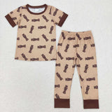 Matching Baby boys Bottle brown short sleeve pajamas clothing