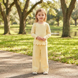 Matching Baby girls solid long sleeves scalloped outfits cotton