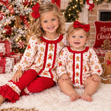 Matching girls gingerbread red ruffle Christmas long sleeves clothing