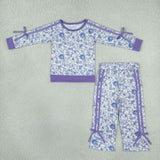 GLP3365 Girls purple  flower long sleeve pant outfits