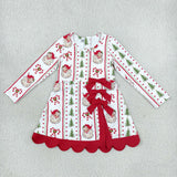 GLD1650 girls Christmas tree long sleeve red bow scalloped dress yoga