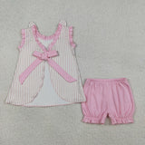 GSSO2924  baby girls Easter bunny stripe pink shorts outfits embroidery