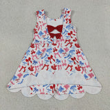 GSD3809 girls July Fourth bow sleeveless scalloped dress yoga