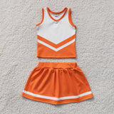 GSD4199 girls orange white sleeveless skirt outfits yoga