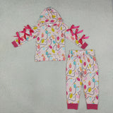 Matching Baby girls Christmas long sleeves bow  pants hooded outfits