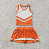 GSD4199 girls orange white sleeveless skirt outfits yoga