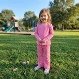 Matching Baby girls solid long sleeves scalloped outfits cotton