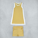 GSSO3845 girls yellow white sleeveless shorts outfits yoga