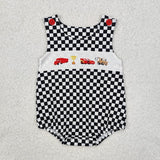 Matching Baby boys summer cartoon car black white plaid outfits clothing