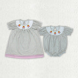 Matching girls fall pumpkin plaid long sleeves clothing smocked