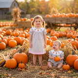 Matching girls fall pumpkin plaid long sleeves clothing smocked