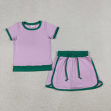 GSD3672 girls pink green short sleeve skirt outfits