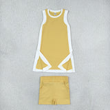 GSSO3845 girls yellow white sleeveless shorts outfits yoga