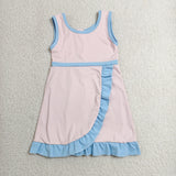 GSD4129 girls pink blue sleeveless floral dress yoga