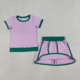 GSD3672 girls pink green short sleeve skirt outfits
