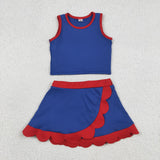 GSD4096 baby girls navy sleeveless scalloped skirt Outfits yoga