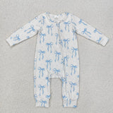 Matching Baby girls blue bow romper outfits clothing