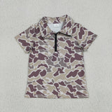 BT1727 Boys camo short sleeve zipper shirt  top