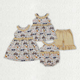 Matching girls farm yellow checkered clothing