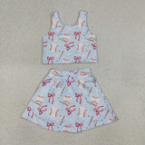 GSD3835 Girls baseball bow sleeveless skirt outfits yoga