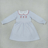 Matching Baby girls Christmas Santa blue stripe long sleeve collar clothing embroidery