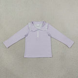 GT1758 baby girls purple stripe zipper long sleeve pullover