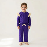 GLP3699 baby girls solid long sleeves ruffle pant outfits cotton