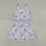 GSD3835 Girls baseball bow sleeveless skirt outfits yoga