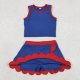 GSD4096 baby girls navy sleeveless scalloped skirt Outfits yoga
