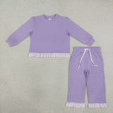 Matching  girls solid long sleeve ruffle clothing cotton
