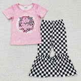 Matching Baby girls BE MINE pink top white black milk silk pant outfits clothing