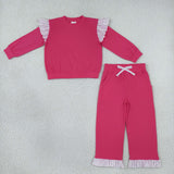 Matching Baby girls solid long sleeve ruffle outfits cotton