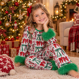 GLP3611 girls Christmas bow green furry pajamas