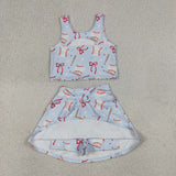GSD3835 Girls baseball bow sleeveless skirt outfits yoga